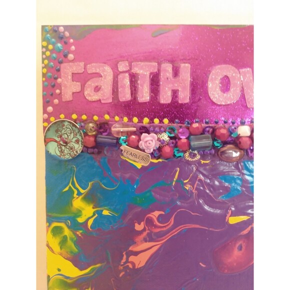 Faith Over Fear Mixed Media Acrylic Pour Inspirational Art Canvas Wall Decor - Picture 3 of 16